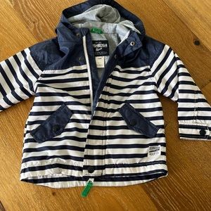 oshkosh blue and white striped rain jacket